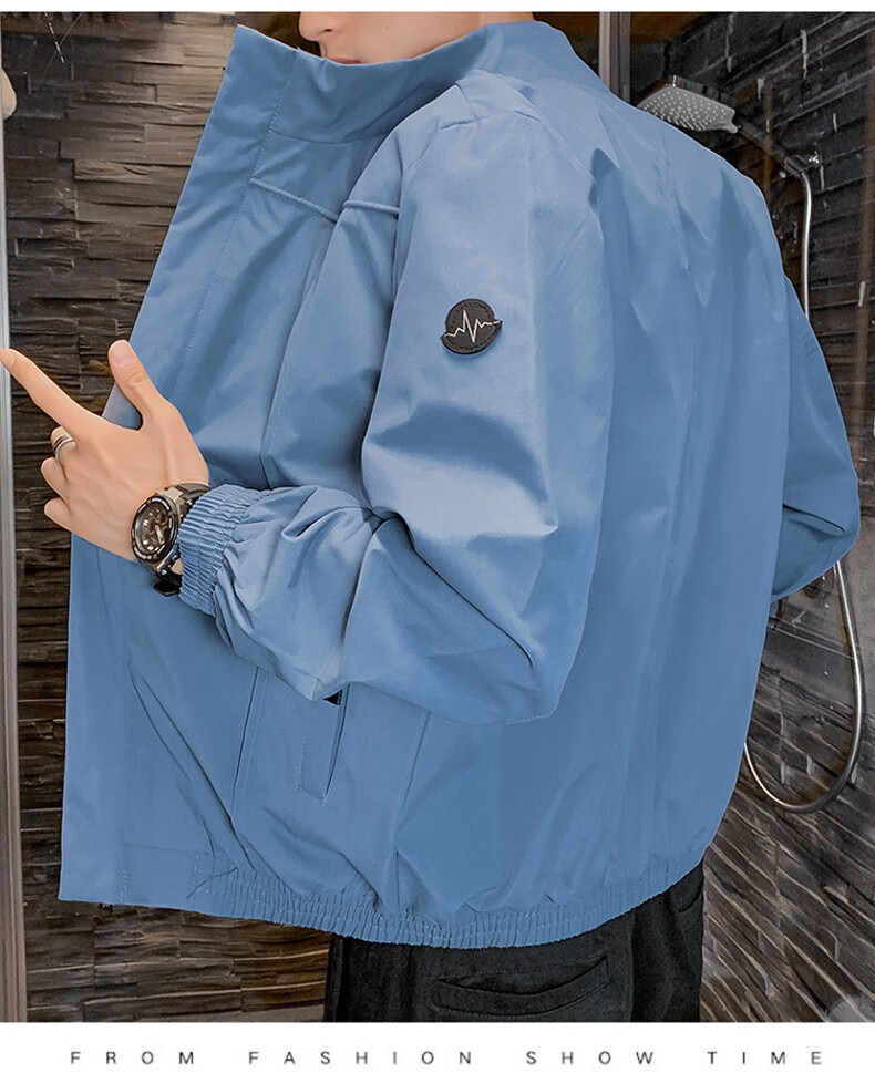 衣服男士韩版修身帅气休闲服大码宽松男生立领时尚男装潮流 雾霾蓝 m