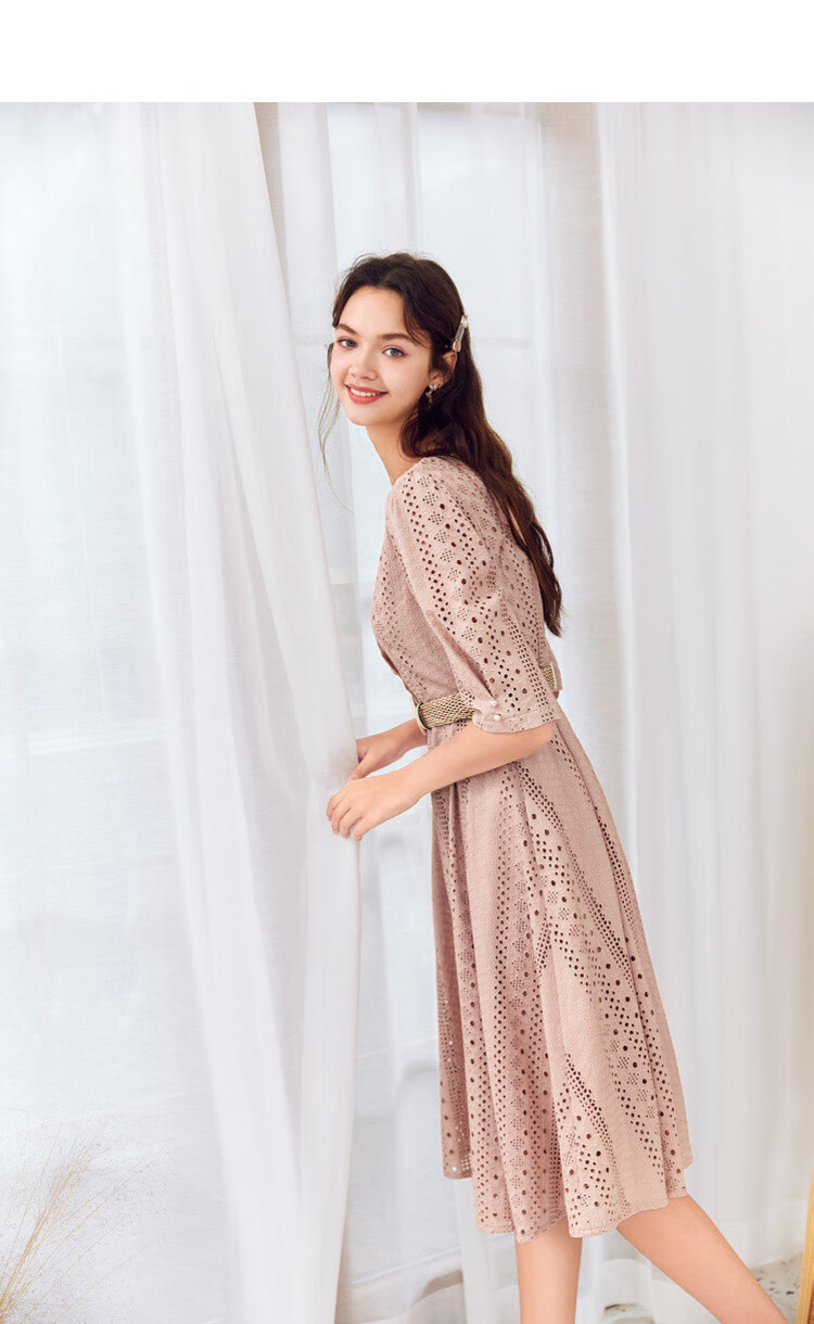 香影xiangying 【2019秋装新款】秋装新款条纹时尚连衣裙 粉红 s