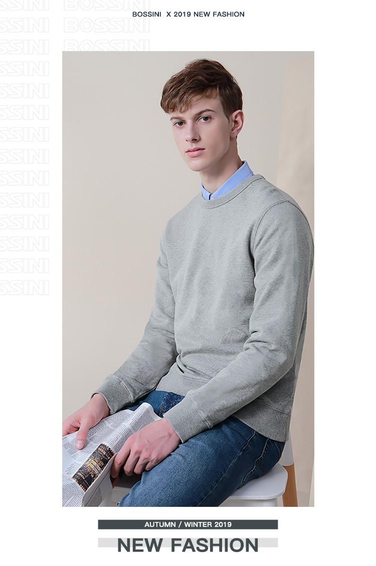 堡狮龙新款男装净色卫衣男长袖纯棉休闲上衣秋季 510301020 584深海