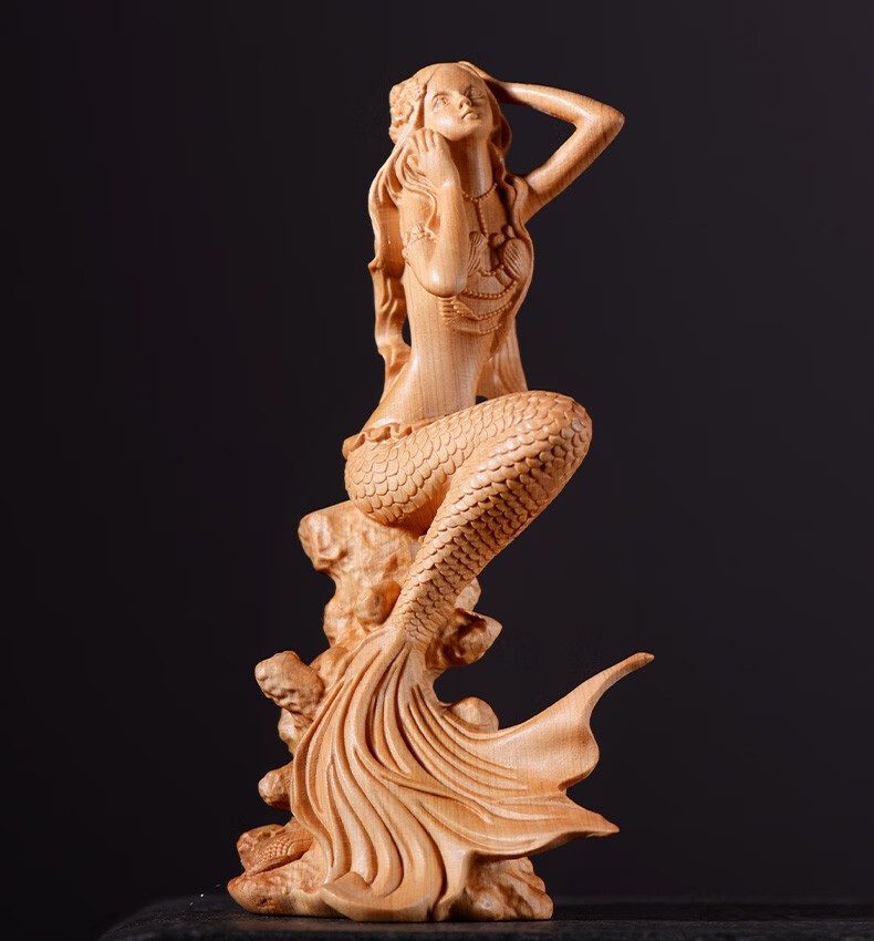 曹堂太行崖柏木雕刻美人鱼摆件实木美女装饰性感人体女孩美少女工艺品