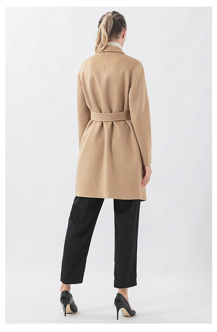 75微米小山羊绒戗驳领绑带中长款羊绒大衣外套 白金浅驼 xl