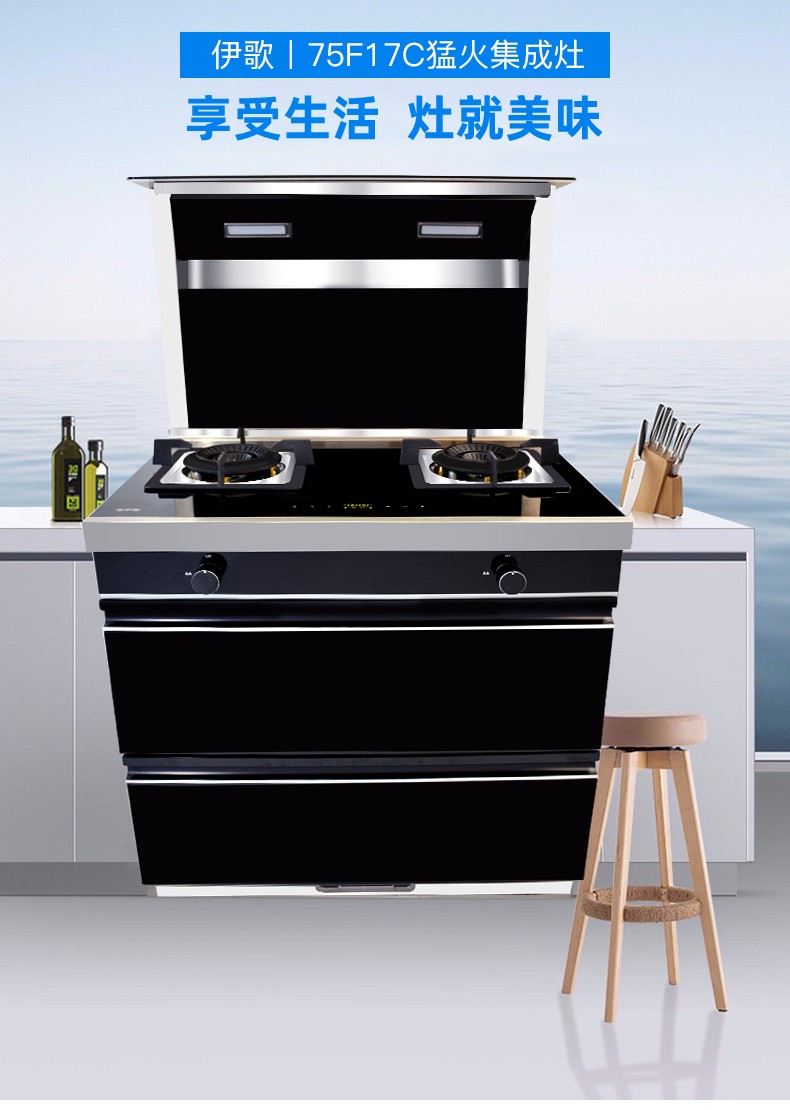 伊歌猛火集成灶家用侧吸下排式油烟机燃气灶消毒烘干碗柜一体灶迅达