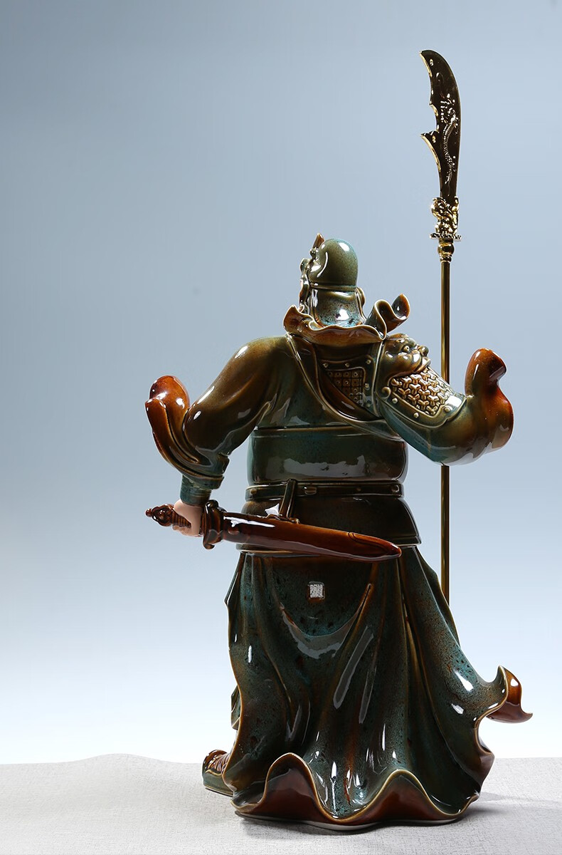 微美德化陶瓷20吋红釉关公像神像青袍关羽佛像家用供奉武财神摆件立刀