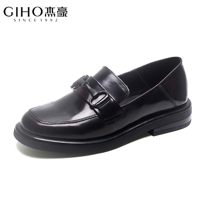 杰豪女鞋2020春季新款英伦风小皮鞋圆头平底一脚蹬复古百搭鞋子女 红