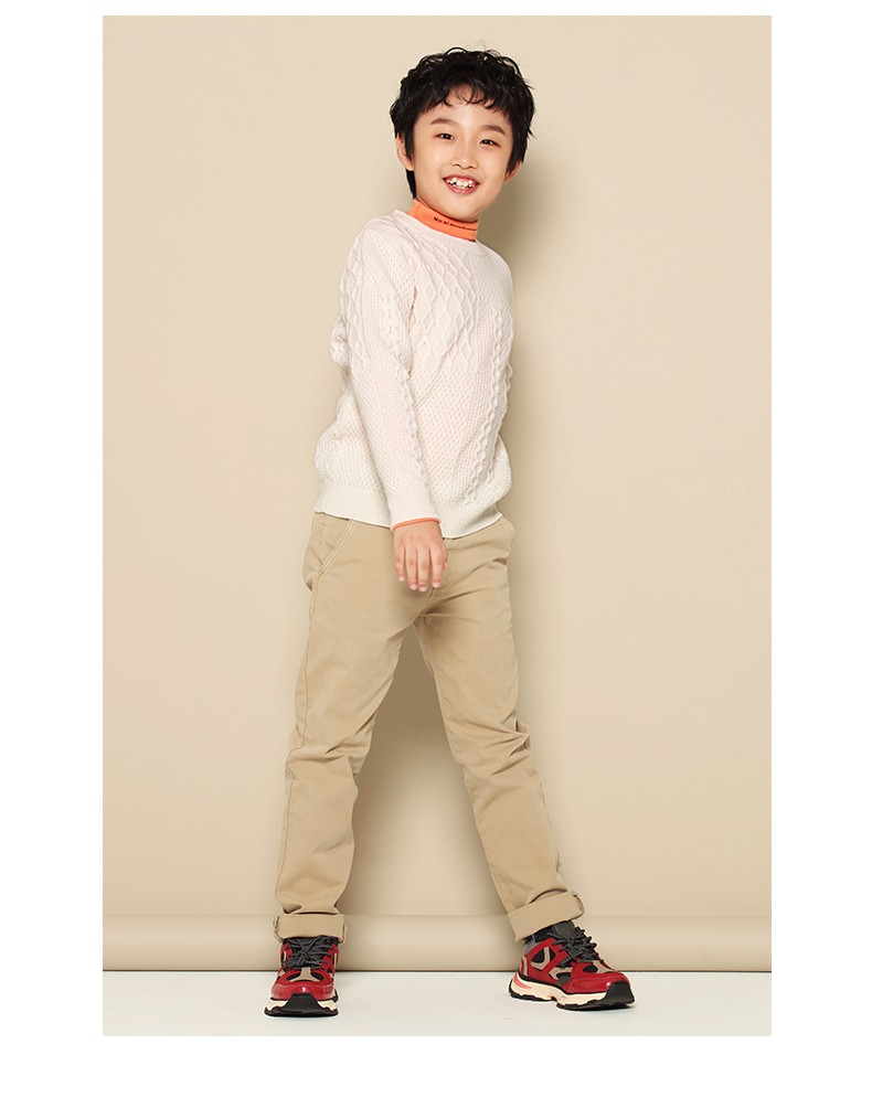 皮皮狗秋冬新品圆领加厚绞花打底童装羊绒套衫针织套头衫毛衣100云朵