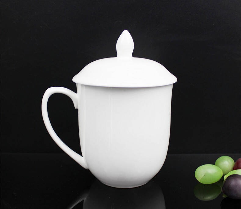 陶瓷白色办公杯 白银河杯细致陶瓷茶杯 会议杯随手杯搪瓷盖杯子 td介