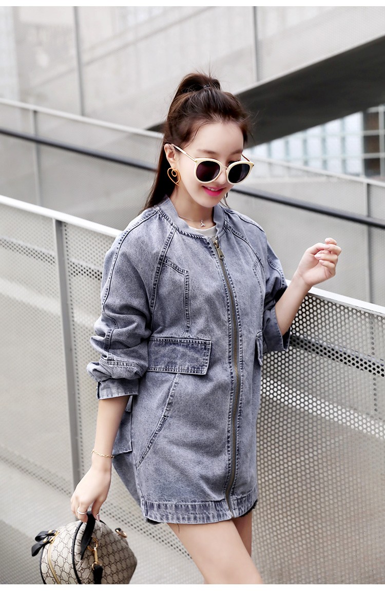 背部抽绳牛仔外套女2020春季新品时尚休闲女装韩版宽松复古立领棒球服