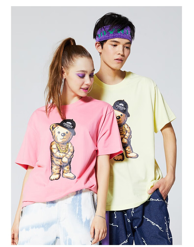 夏季新款情侣小熊宽松圆领套头短袖t恤11teyq3720n 黑色 s 品牌: joy