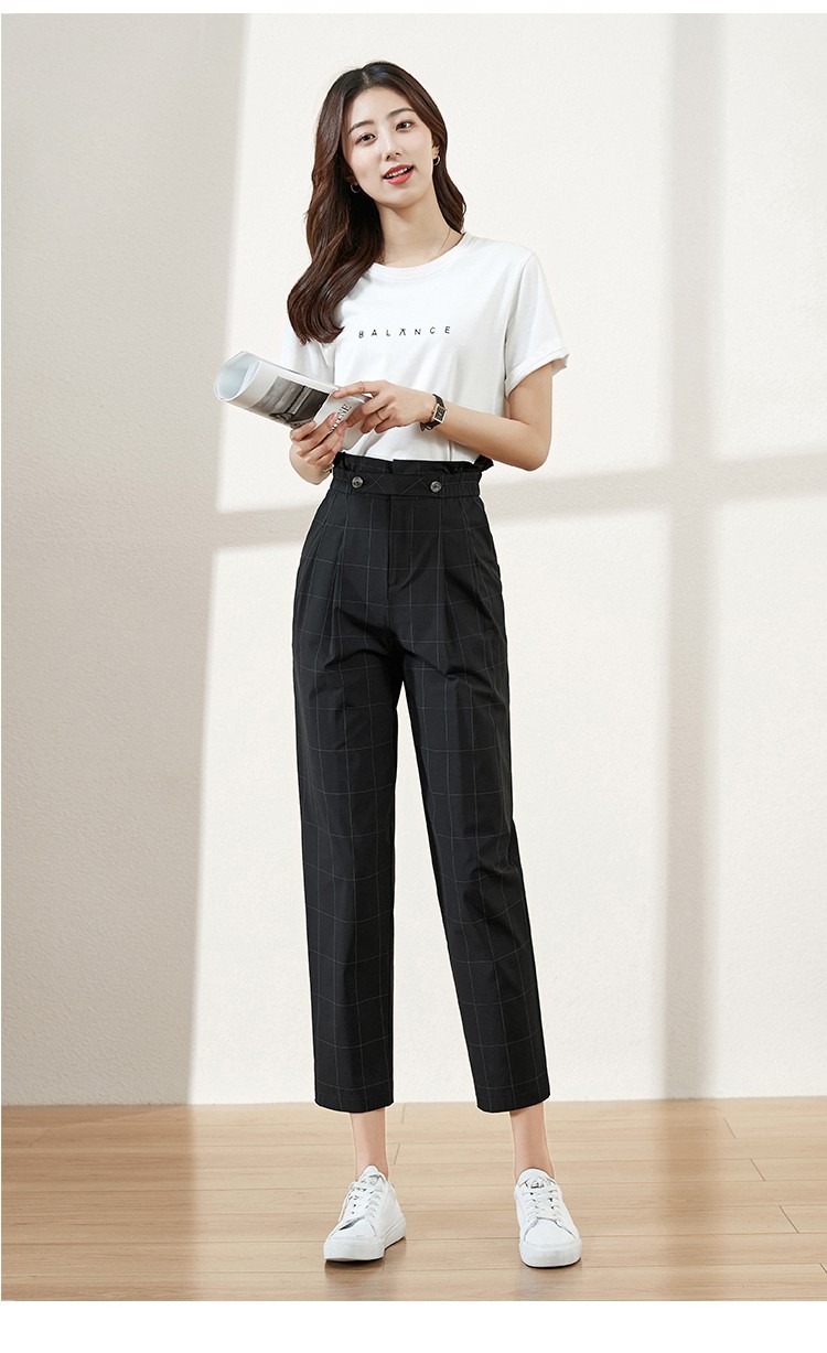 qmnlo品牌2020春秋新款显瘦九分高腰休闲裤女直筒黑色百搭哈伦裤子