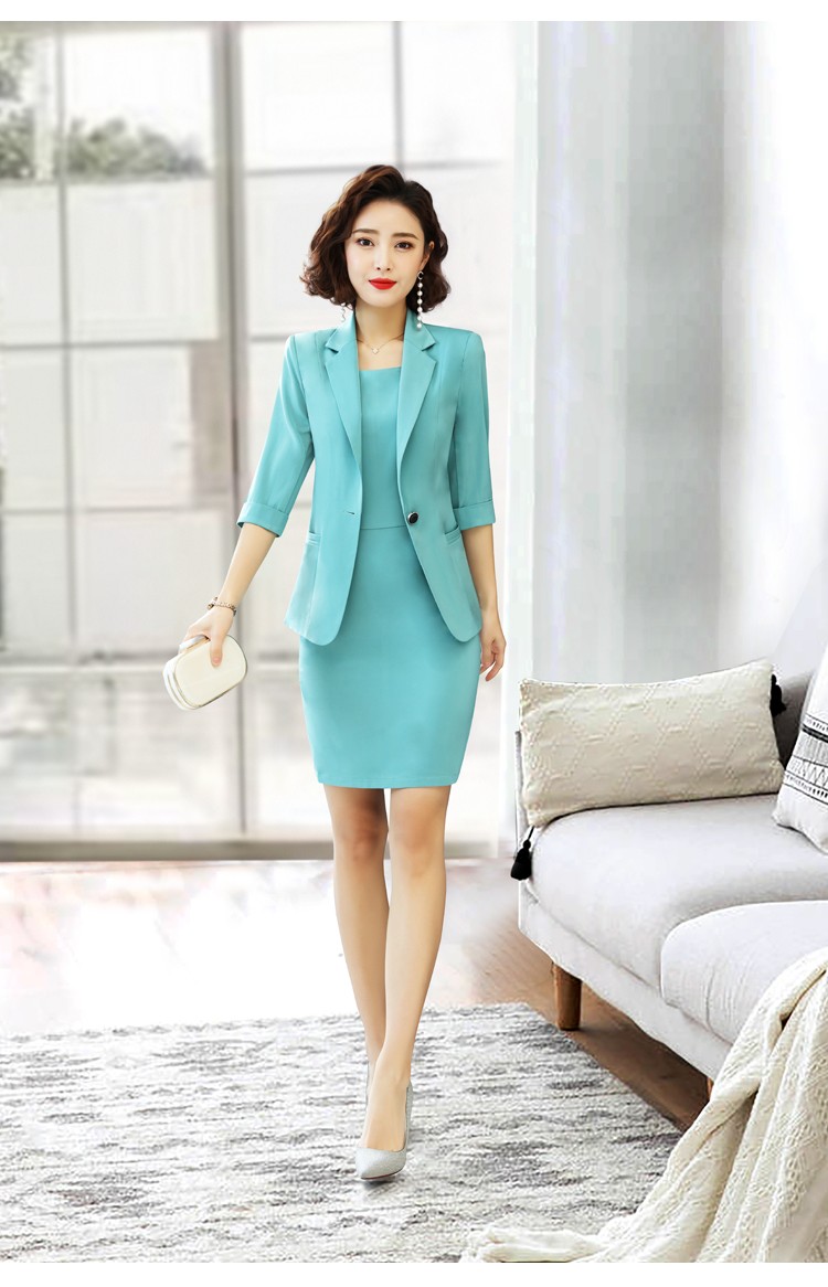 金蒂情小西装女春夏新款职业装套装女装修身淑女连衣裙套装 黑色西装