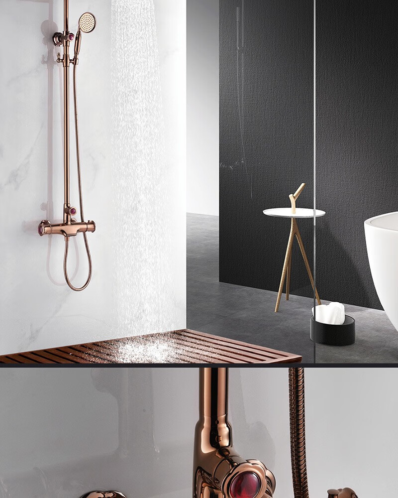 固比德(gubid)全铜仿古镀金色浴室龙头淋浴大花洒套装沐浴升降花洒 gd