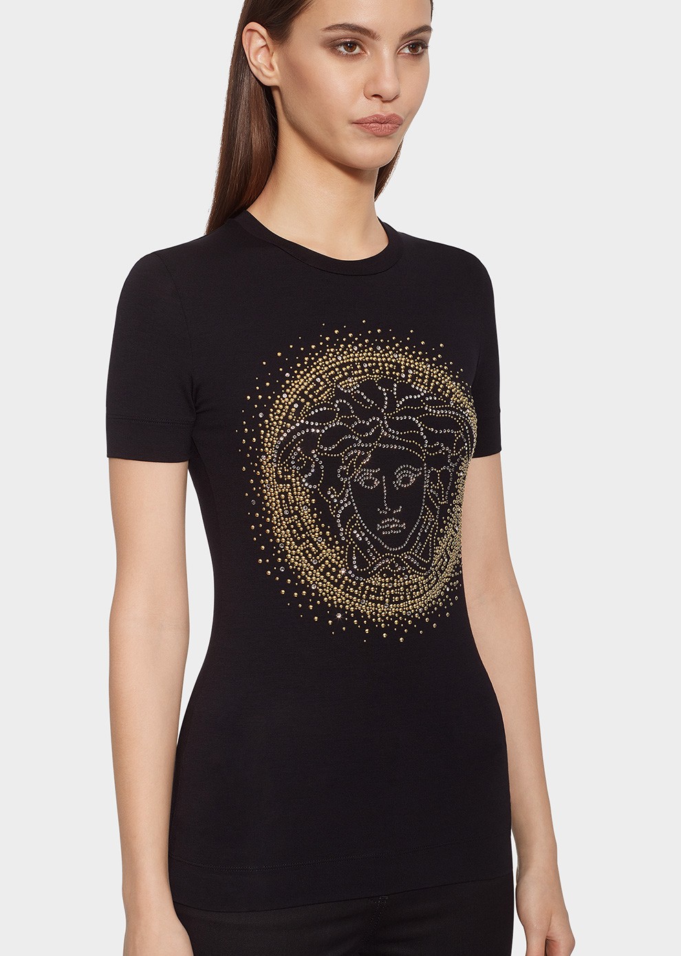 versace 范思哲女装 新款棉质美杜莎头像珠饰时尚女士短袖t恤衫 a1008