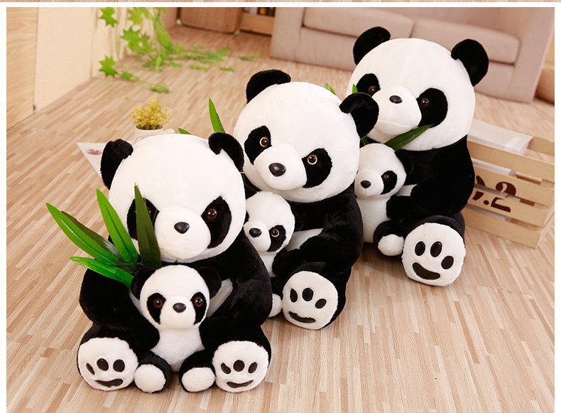 黑白竹叶熊猫公仔玩偶母子熊猫布娃娃毛绒玩具儿童生日礼物送女生