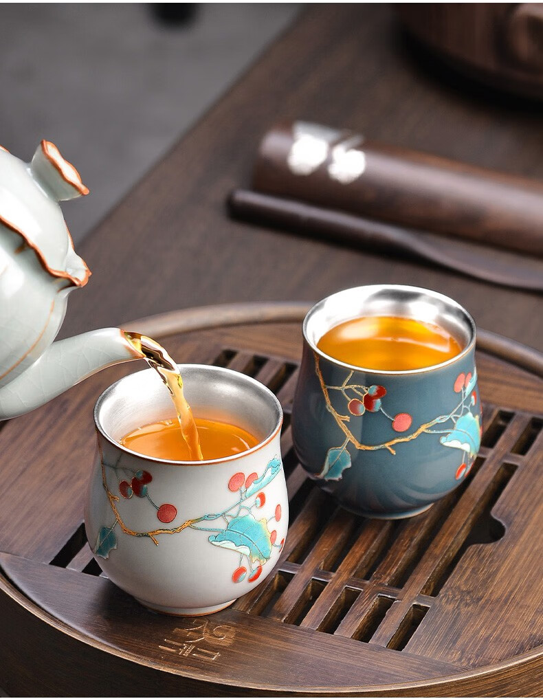 尚言坊鎏银茶杯主人杯品茗杯功夫茶杯陶瓷茶盏茶具古典杯子 11鎏银