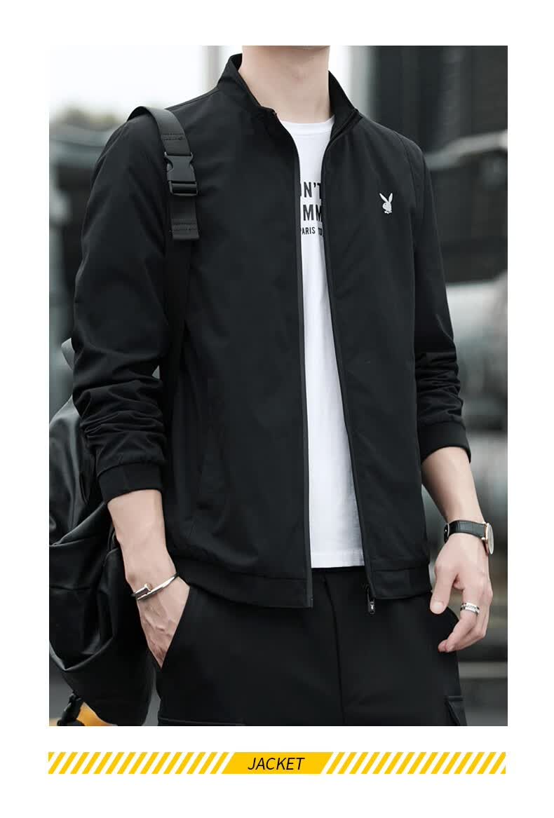 花花公子夹克男2020春季新品商务休闲青年大码男装上衣外套衣服纯色