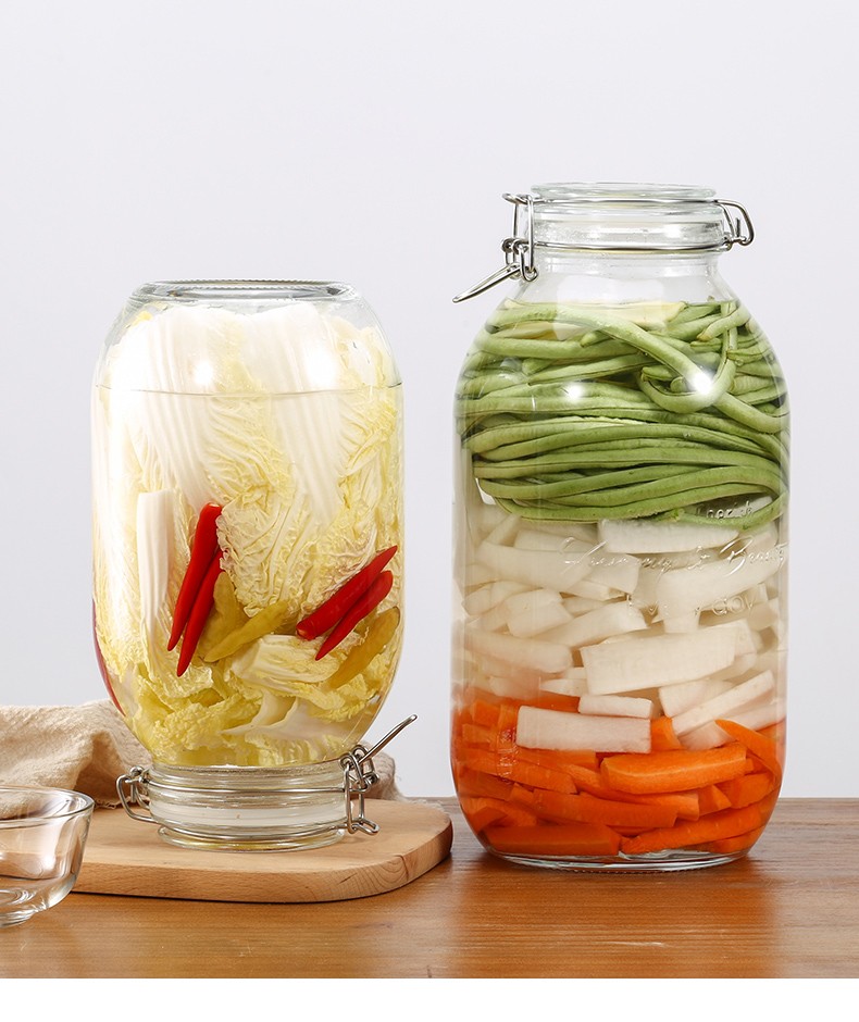 志方益泡菜坛子 玻璃密封罐 大小号10斤腌菜罐 卡扣玻璃瓶储物罐 密封