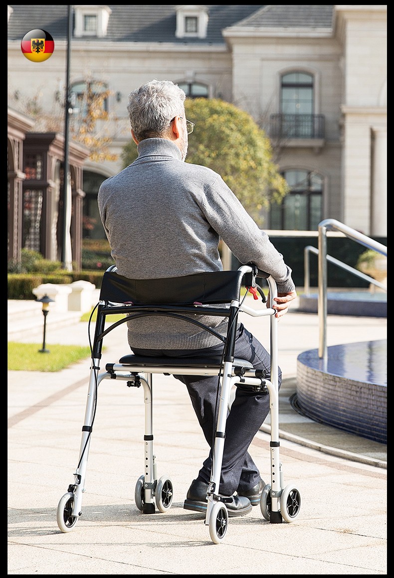 拐杖助行器老人带轮带座老年人学步车助步器四轮车手推车带手刹康复