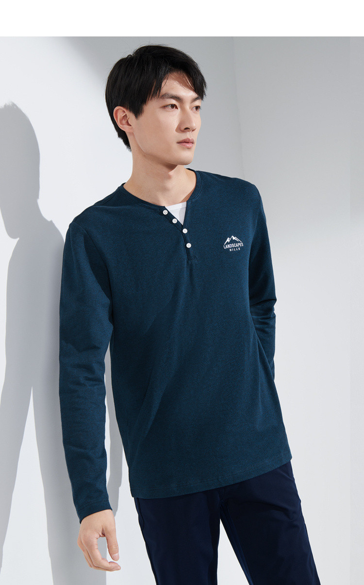 hla海澜之家 2020春季新款男士简约y字领柔软棉氨长袖t恤 蓝灰10 m