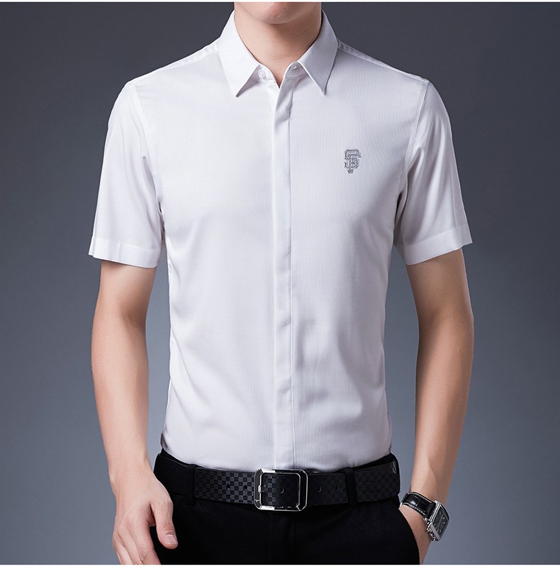 蓝彼2020短袖白衬衫男士商务正装宽松韩版潮流帅气黑色休闲工装短袖