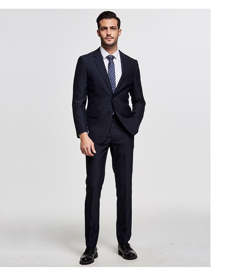 男士纯色羊毛西服套装 职场上班修身百搭西装 四季款商务正装西服两件