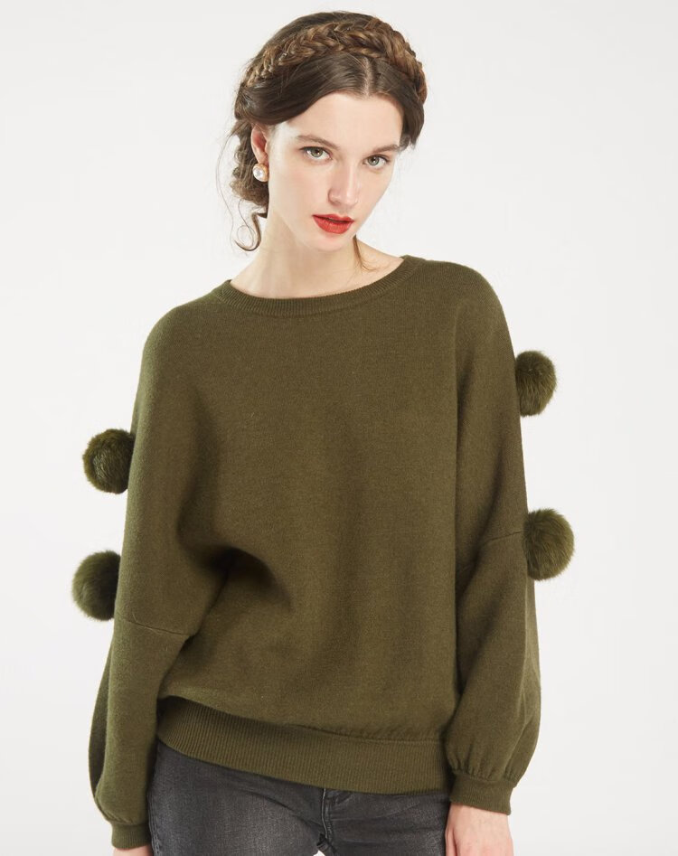 artka 阿卡【直降】*球落*笼袖优雅大气羊毛混纺毛衣 森林绿 m