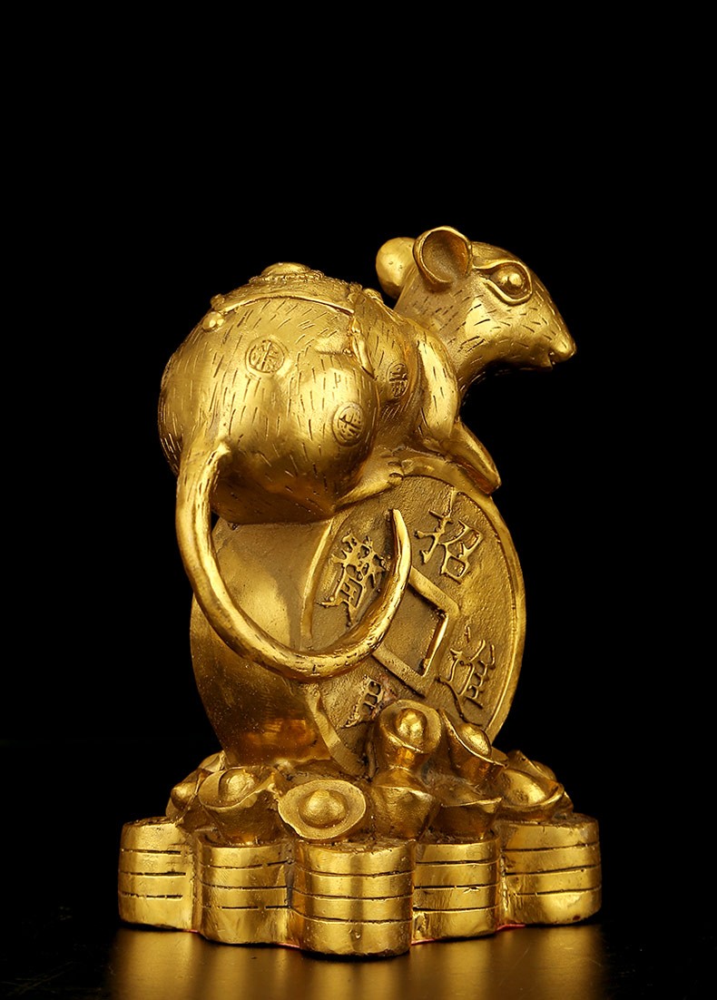 过年送礼纳知轩纯铜老鼠摆件金钱鼠家居装饰品十二生肖工艺品摆件开业