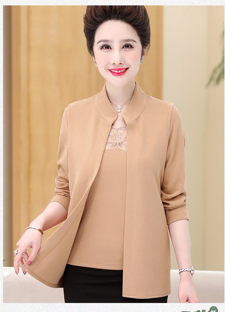 中老年女装妈妈装春季新品时尚洋气二件套t恤衫上衣40-50中年女士 深