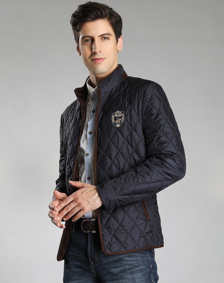 比华利保罗beverly hills polo club 轻薄简洁时尚菱形纹立领男士棉服