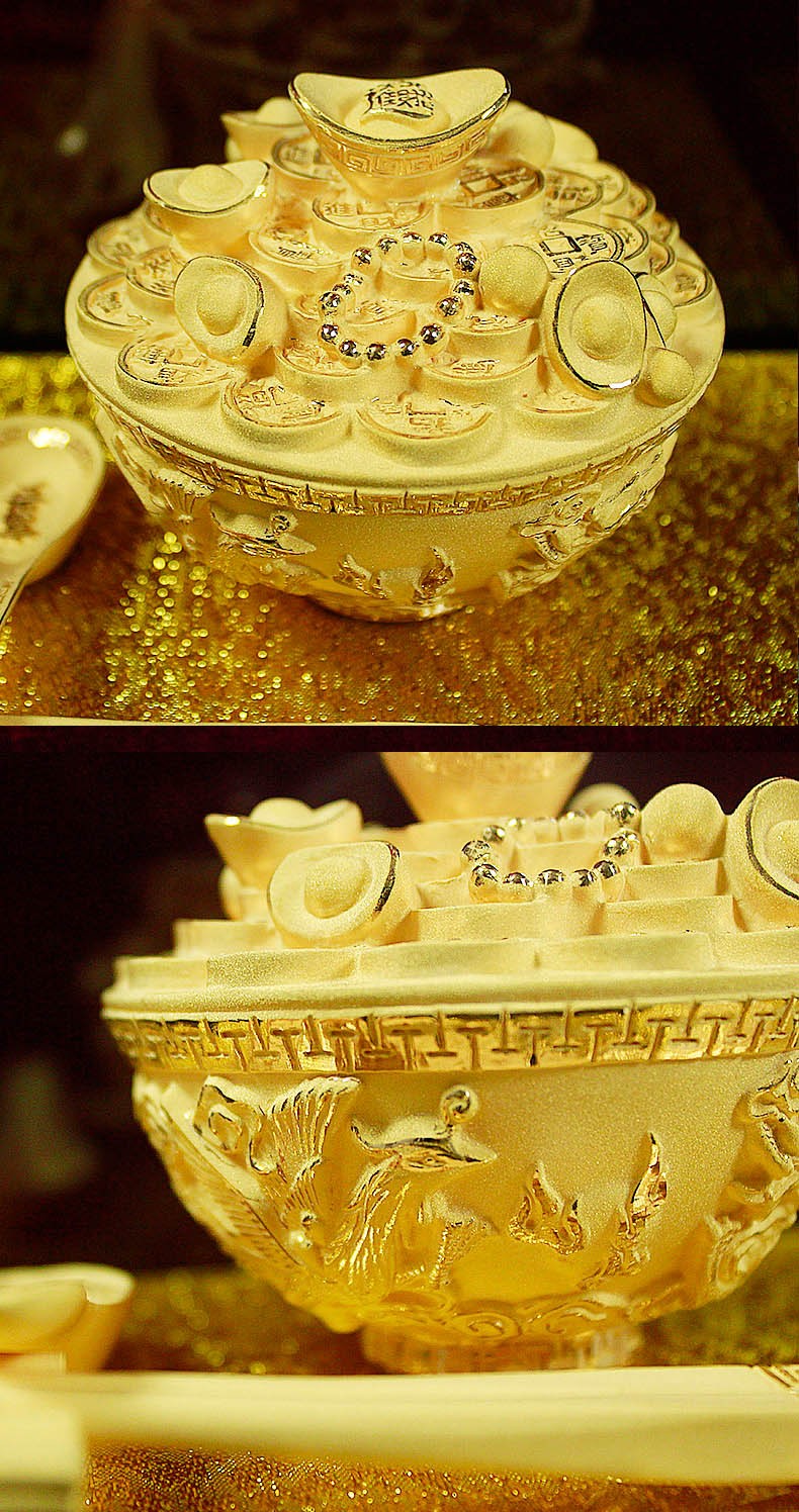 艾莹嘉绒沙金金饭碗摆件金碗筷套装电铸足金摆件绒沙金结婚礼物小孩百