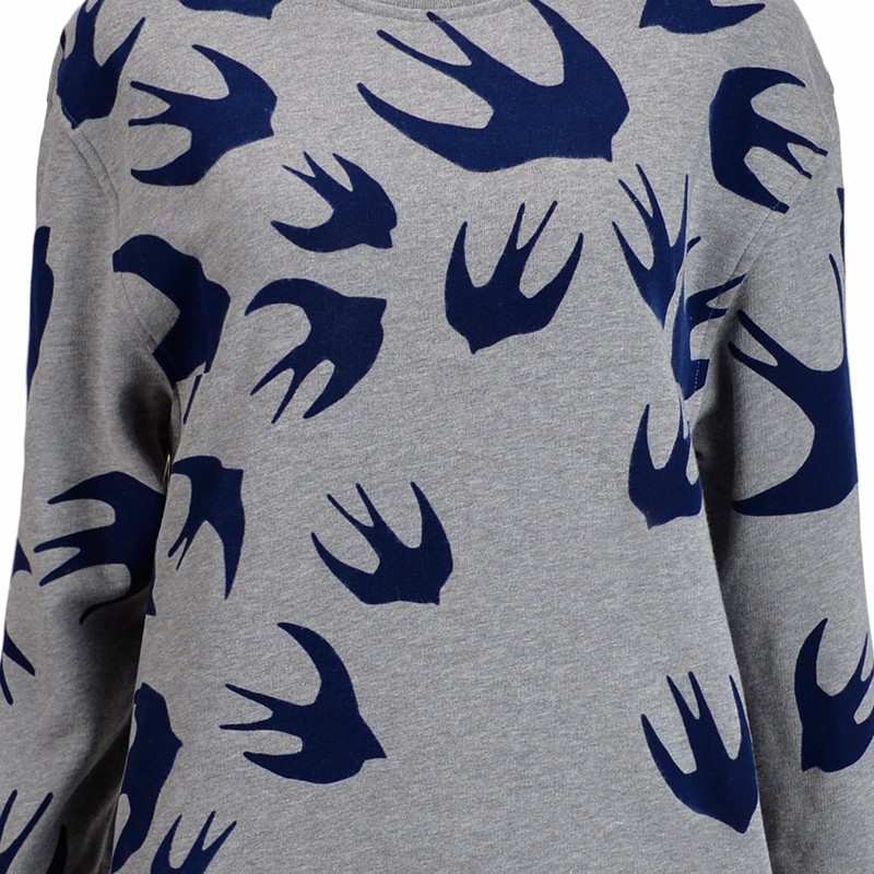 alexandermcqueen麦昆女装奢侈品女士经典燕子印花卫衣379194黑色丝绒