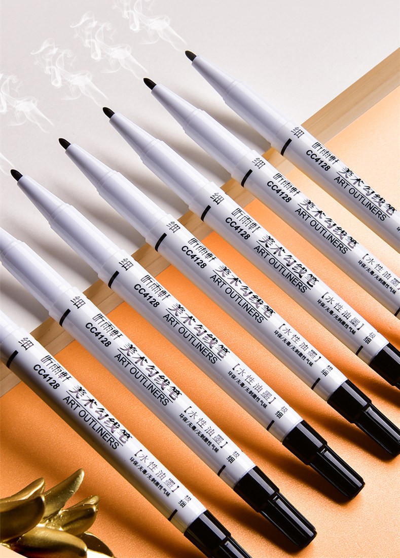 听雨轩双头勾线笔一年级小学生用美术描边儿童绘画白色小头水性黑色