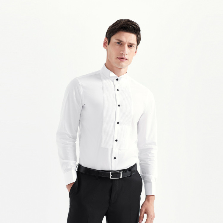 柒牌2020新品商务正装燕子领婚庆礼服男士长袖结婚白衬衫 大白 39