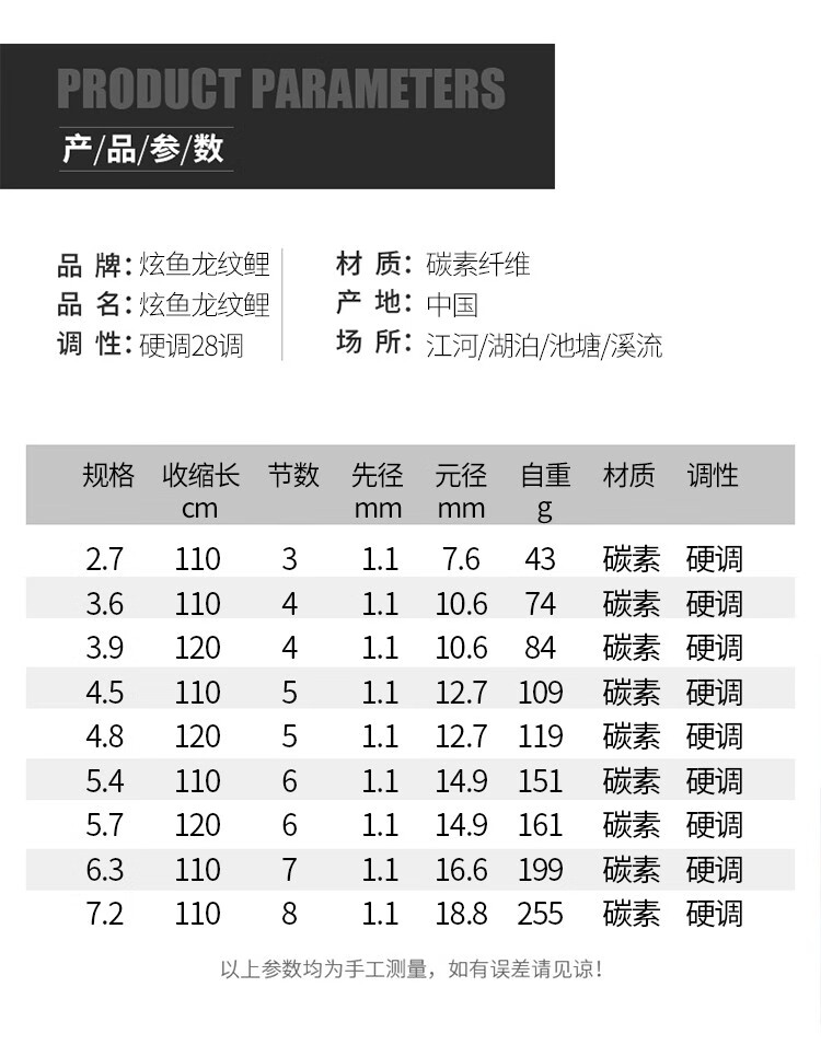 炫鱼龙纹鲤鱼竿28调超轻超硬碳素钓鱼竿台钓竿45米54米手竿鱼杆鲤鱼竿