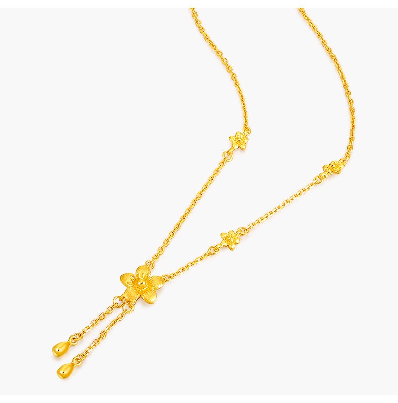 六桂福珠宝花朵黄金项链足金999女款项链套链含吊坠锁骨链颈链电商