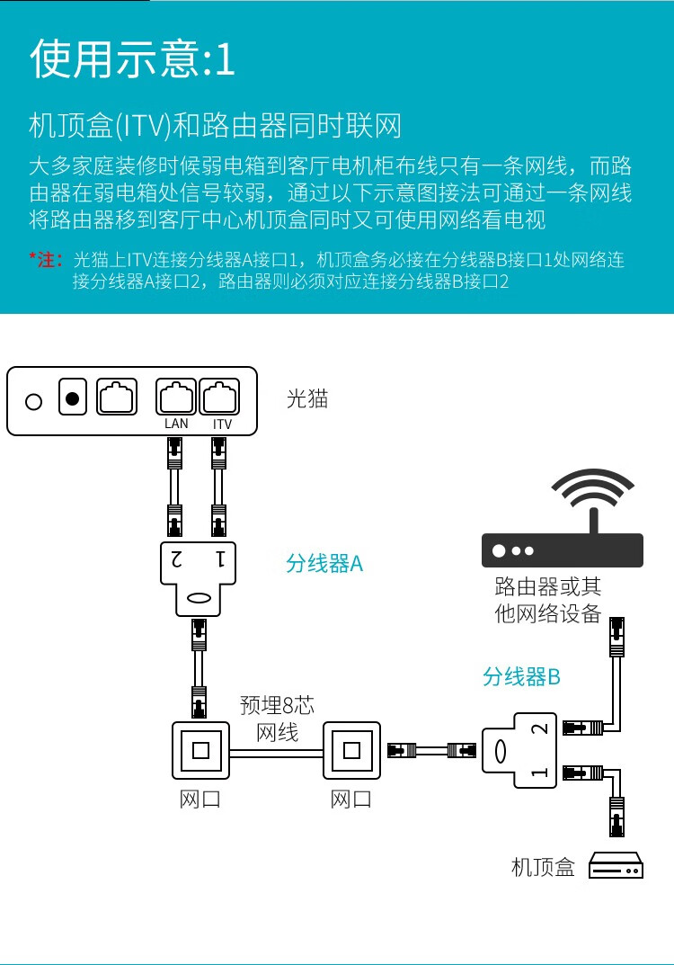 臻威(zhenwei)网线分线器 网络直通 网络三通头一分二同时上网全屏蔽