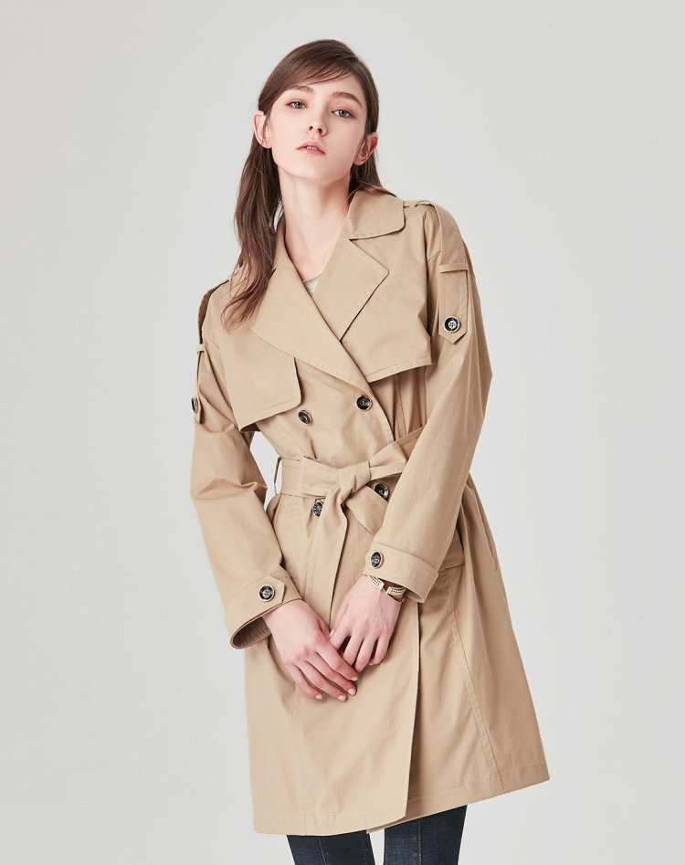 歌力思ellassay 修身显瘦系带优雅风衣外套 浅咖色 xs