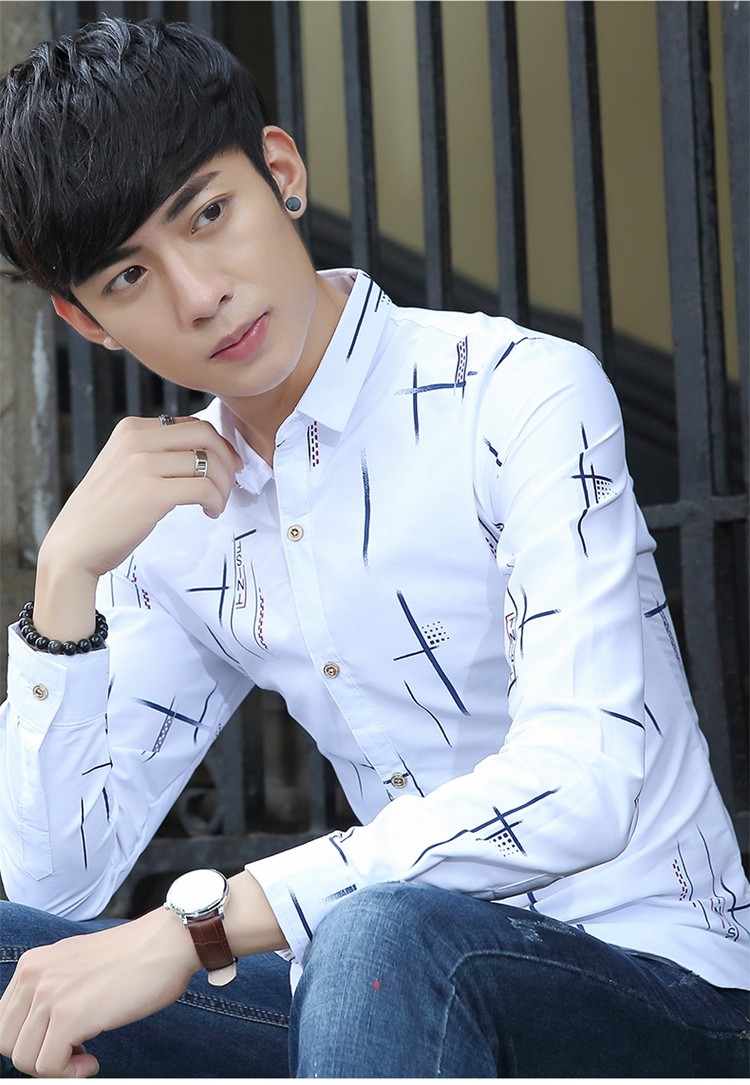 玛萨洛2020春季新款韩版长袖衬衫男青少年修身衬衣休闲男装帅气上衣男