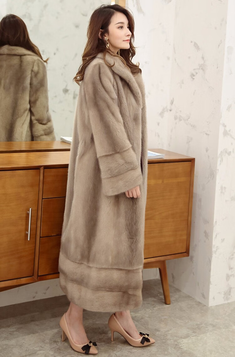 珂曼苏品牌女装2019新款进口水貂皮草整貂皮大衣女中长款修身显瘦裘皮