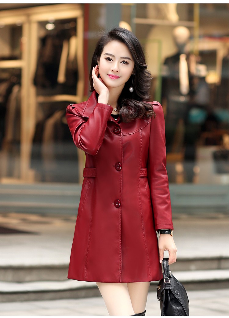 鑫奥王 皮衣女中长款秋冬修身外套百搭机车小皮衣夹克潮 女皮夹克 军