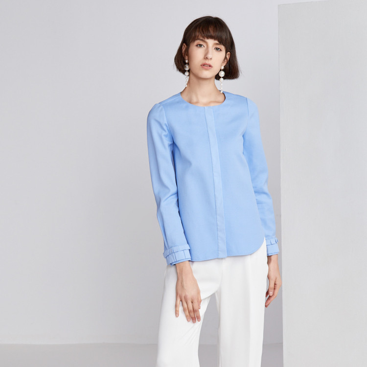 欣贺卓雅jorya 卓雅纯色简约圆领衬衫 白色 s