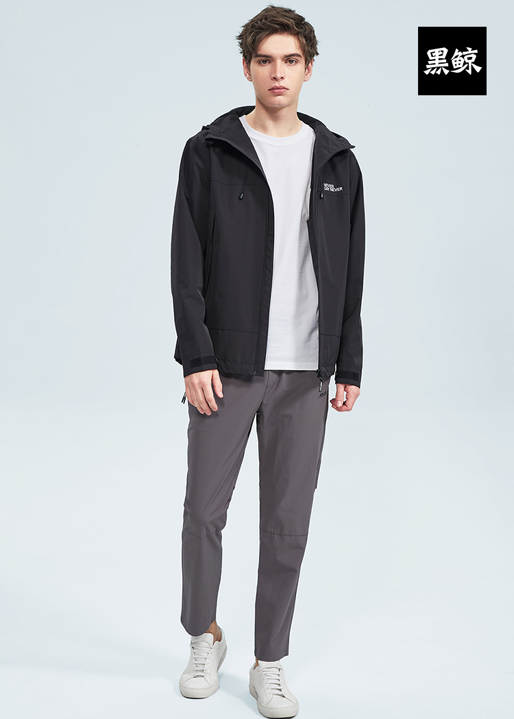 黑鲸hlajeans休闲连帽夹克男2020春季新品拉链口袋外套男 黑色10 170
