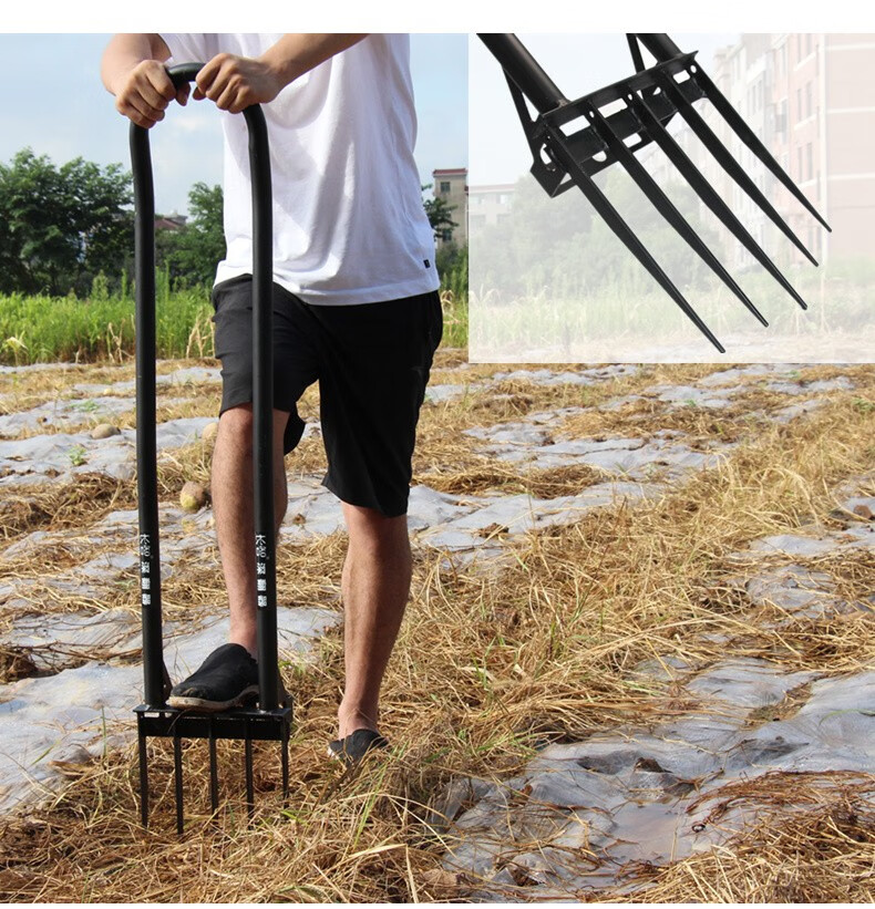 翻地松土神器户外翻土开荒锄头深翻器耙子农具家用挖土工具钢叉子