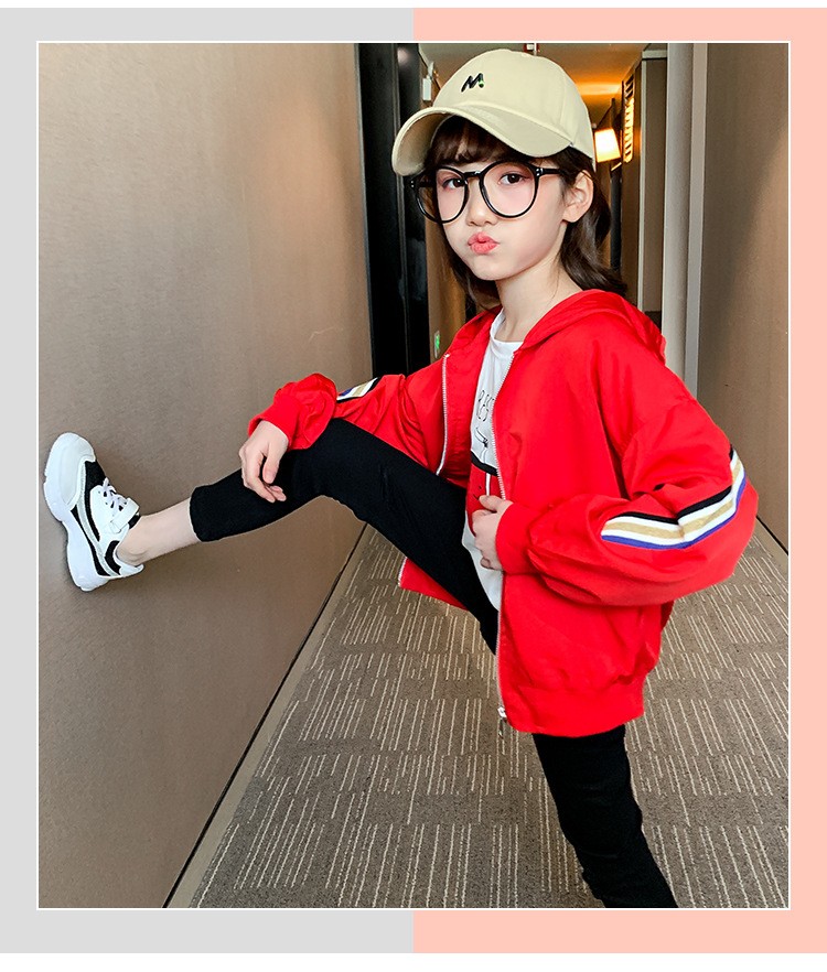 衣服小孩上衣蝙蝠开衫中大童拉链衫韩版洋气新款 红色 身高120cm左右