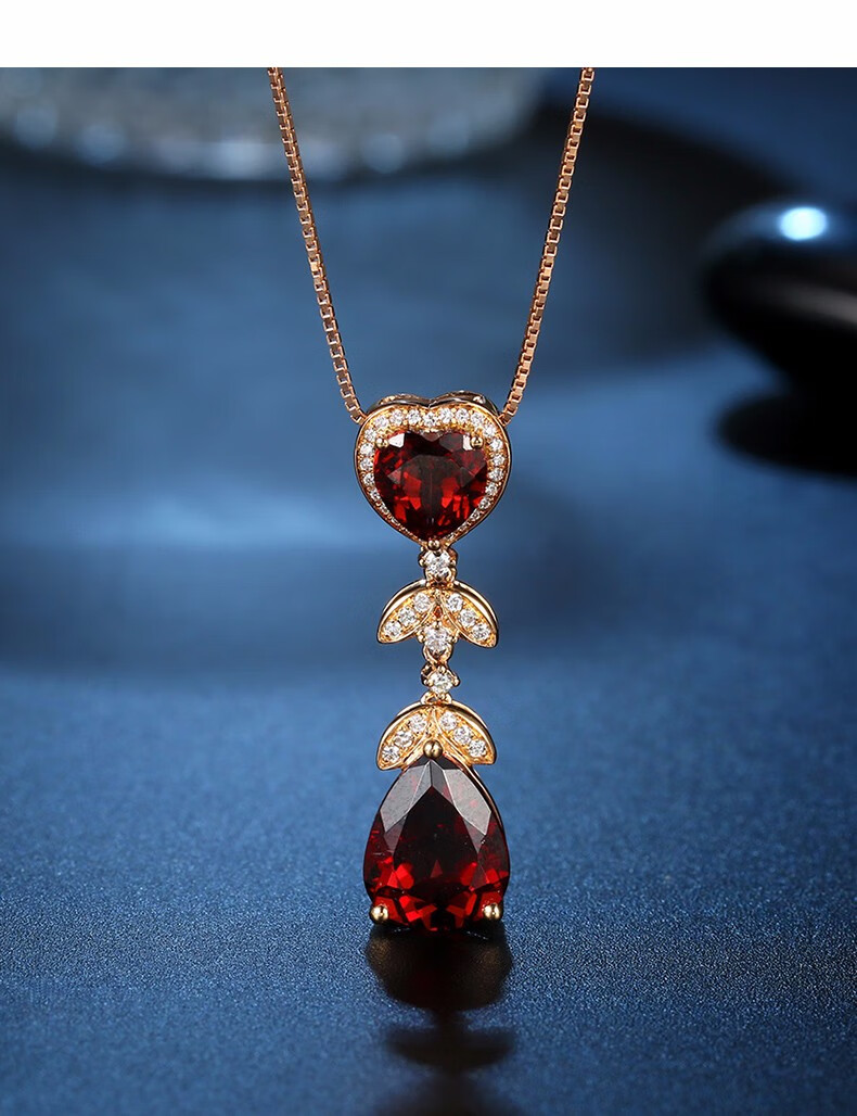 深红色 18k金钻石石榴石吊坠【图片 价格 品牌 报价】-京