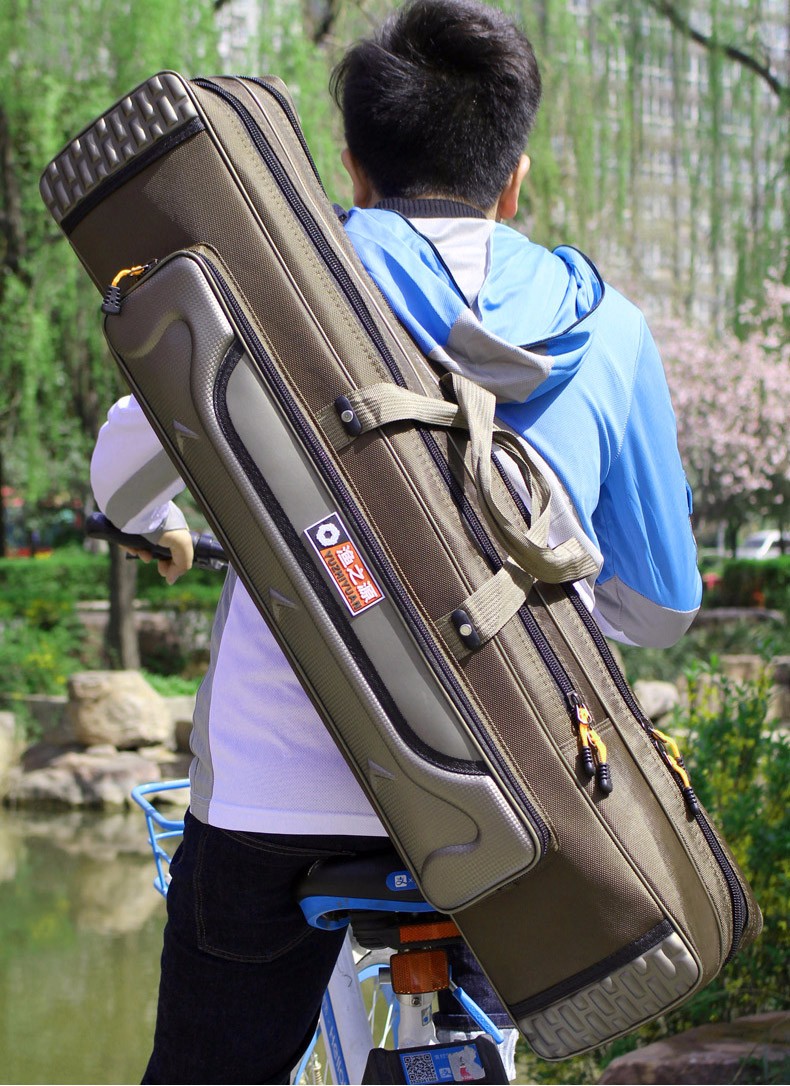 z123渔具包多规格防水鱼杆包手提双肩钓鱼背包鱼竿包90cm棕色三层