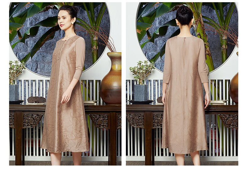 木真了民族风女装2020春新款复古花卉刺绣中式改良连衣裙女中长款 907