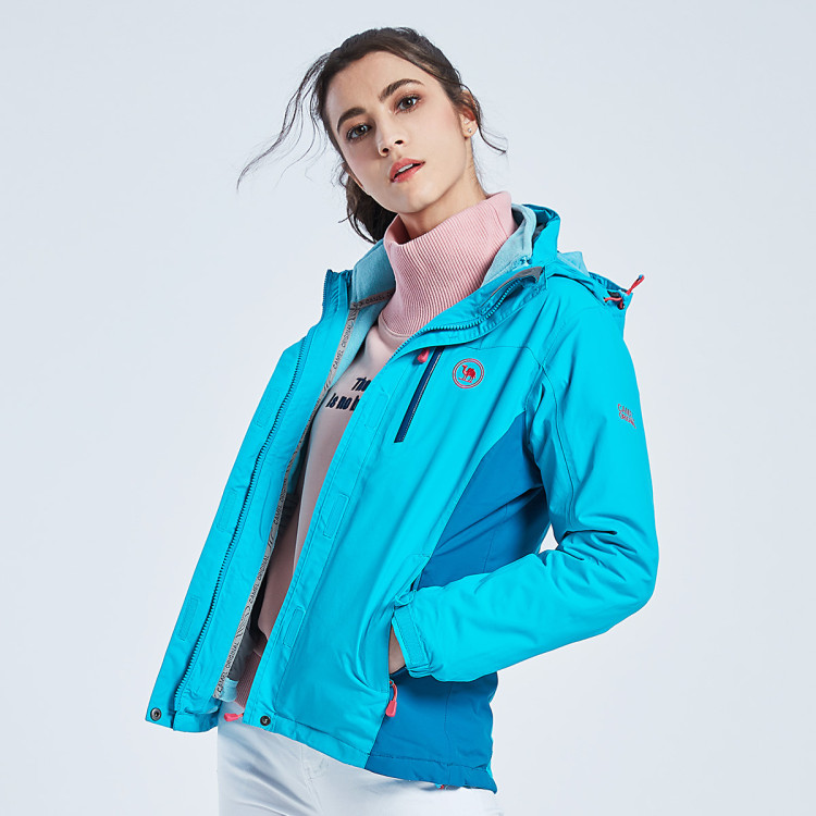 骆驼牌cameljeans 三合一 可拆卸抓绒内胆 女款冲锋衣 保暖耐磨 秋冬