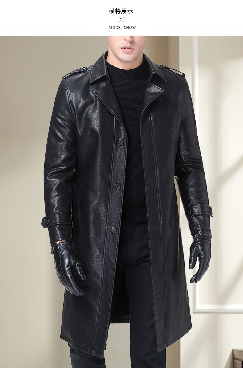 美国保罗polo鹿皮皮衣男中长款西装领商务男士真皮皮衣加绒爸爸装纽扣