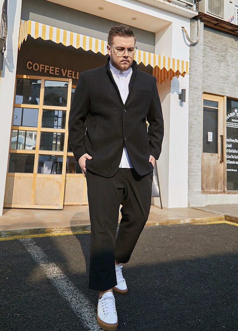 胖哥哥大码男装休闲商务胖子西装肥佬宽松外套加肥加大胖人西服藏青7