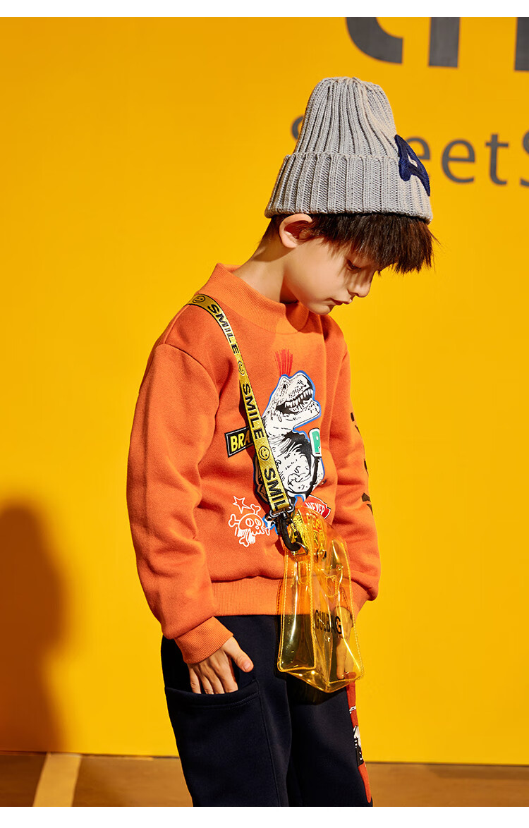 小虎宝儿tiger mini 男童卫衣春装新品中大童儿童套头上衣 柑橘色 150